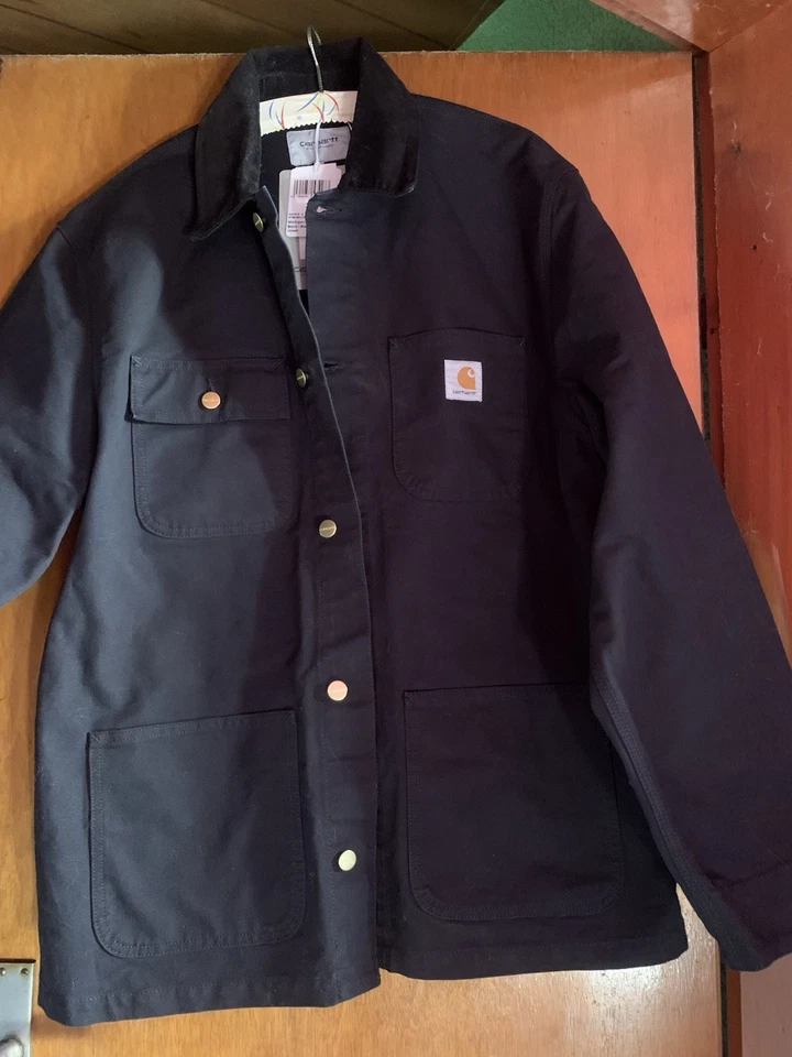 Carhartt WIP Michigan Coat Herren Jacke XL Schwarz Dearborn Canvas Knopf Logo - Bild 1 von 1