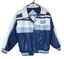 VTG Mighty Mac SPorts NFL Dallas Cowboys Leather Bomber Jacket Kids M 12/14 90s