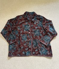 Coldwater Creek Sz L Rich Reversible Teal Brown Plum Woven Brocade Artsy Jacket