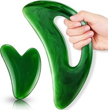 BBTO Body Guasha Massage Tool Set Large Gua Sha Board with Hand Grip Green