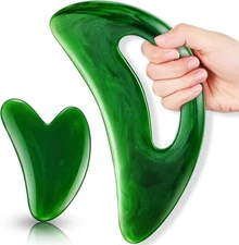 BBTO Body Guasha Massage Tool Set Large Gua Sha Board with Hand Grip Green 