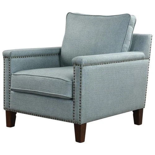 Uttermost Charlotta Coastal Wood and Fabric Accent Chair in Blue/Brass/Walnut - Picture 1 of 8