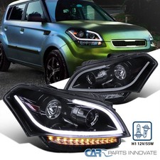 Fits 2010-2011 Kia Soul Glossy Black Projector Headlights LED Strip Signal Lamps
