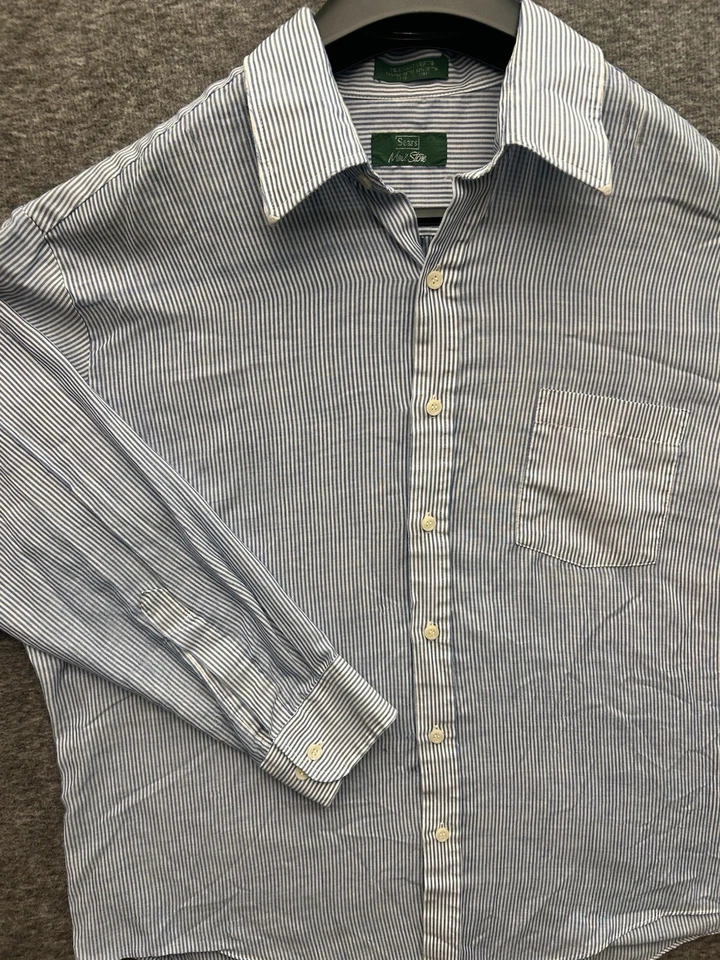 Camisa de vestir vintage Perma-Prest Sears tienda para hombre a rayas regular Corte manga larga Foto 2 de 4
