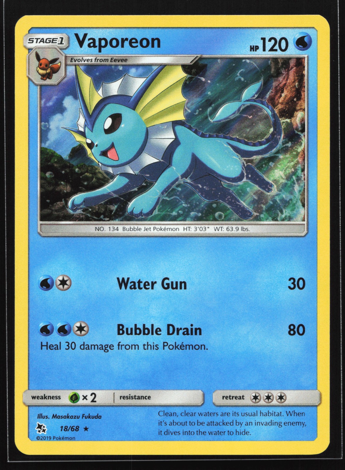 Vaporeon 18/68 Hidden Fates Holo Rare Pokemon Card