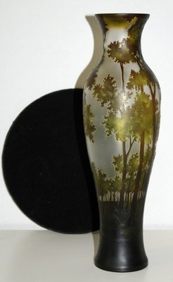 Tozai Cameo Glass Vase Tree Forest Landscape Green Yellow - Mt Vernon Washington
