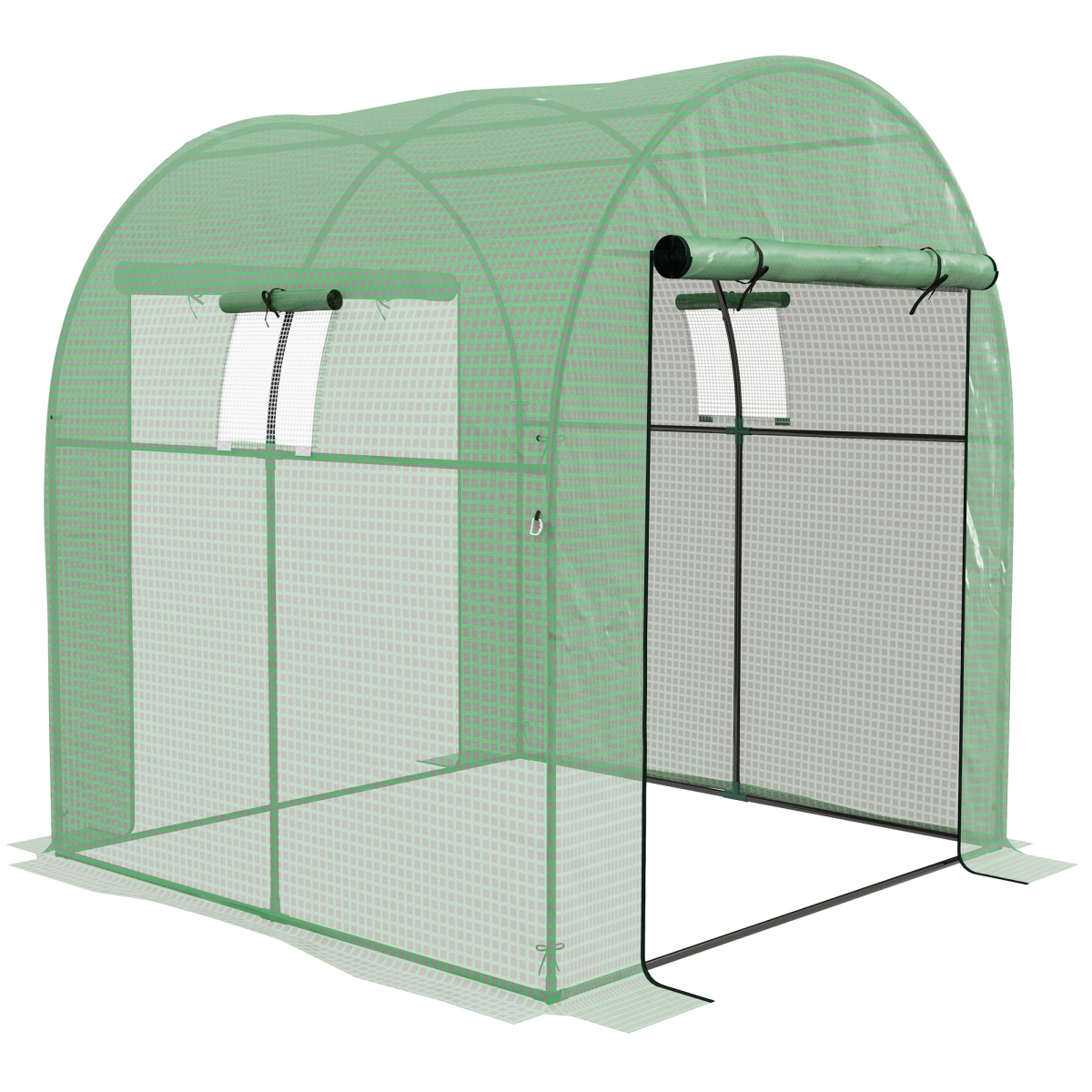 Outsunny 1.8x1.8x2m Polytunnel Greenhouse - Green - Steel Frame - UV-Resistant PE Cover - Image 2