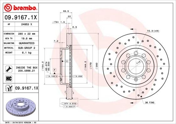 Disque de frein BREMBO 09.9167.1X, roulez serein en famille avec votre SKODA
