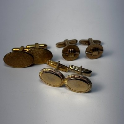 Vintage Cuff Links Lot Gold Tone Oval Round Mid Century Hickok