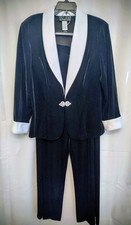 ALEX EVENINGS Black Velvet 3 Pc Set Blazer w/ Rhinestone Clasp Size XL Holiday