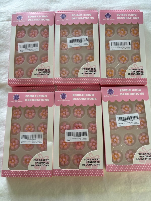 Pink Edible Cake Decoration Flowers Six boxes of 12 NEW