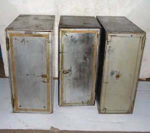 (3) Vintage safe interior compartments , banker boxes