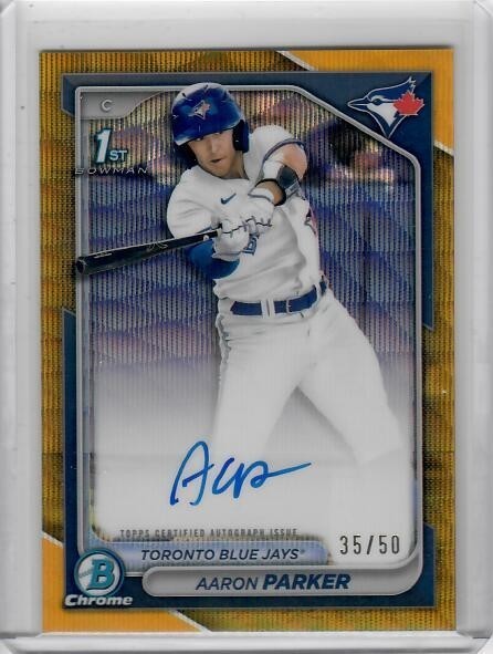 2024 Bowman Draft 1st Chrome Prospect Auto Gold Wave Refractor Aaron Parker /50