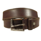 VTG Camel Mens Leather Belt Size 44 Extra Large Brown Silver Buckle Thick Italy