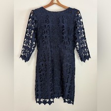 LOFT Elegant Dark Navy Lace Overlay Dress knee length in size 6