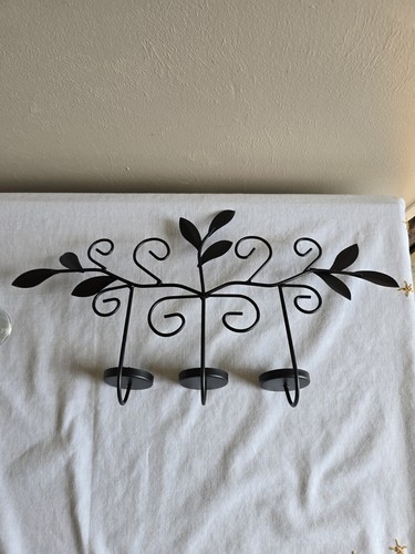 4 Pc Set Of Black Wall Hanging Candle Sconces 3 Glass Globes /1 Metal Rack - Picture 6 of 8