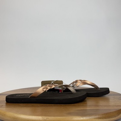 New NWT Womens Flojos Serenity Metallic Pink Brown Flip Flops Sandals Size 5 M