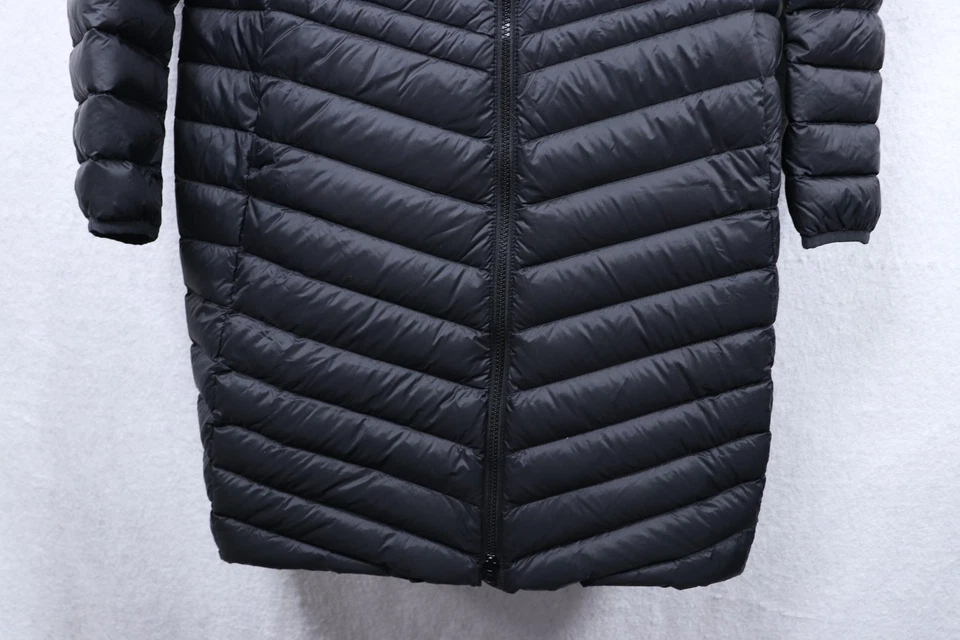 Lands End Down Puffer Jacket Women's Petite Large Black Long Hooded Softshell - Image 3 of 4