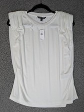 NWT Banana Republic Threadsoft White Top Sleeveless Ruched Shoulders Preppy Sm