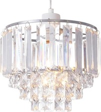 SHINY STAR Crystal Easy-fit Pendant Lampshade,Modern Chrome Frame Ceiling Light