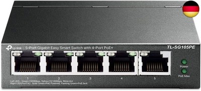 TP-Link TL-SG105PE 5-Port Gigabit Managed LAN PoE Switch mit 4 PoE+ Ports (65