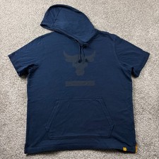 Under Armour Hoodie Men XL Blue Project Rock Terry Short Sleeve Gym Workout Bull