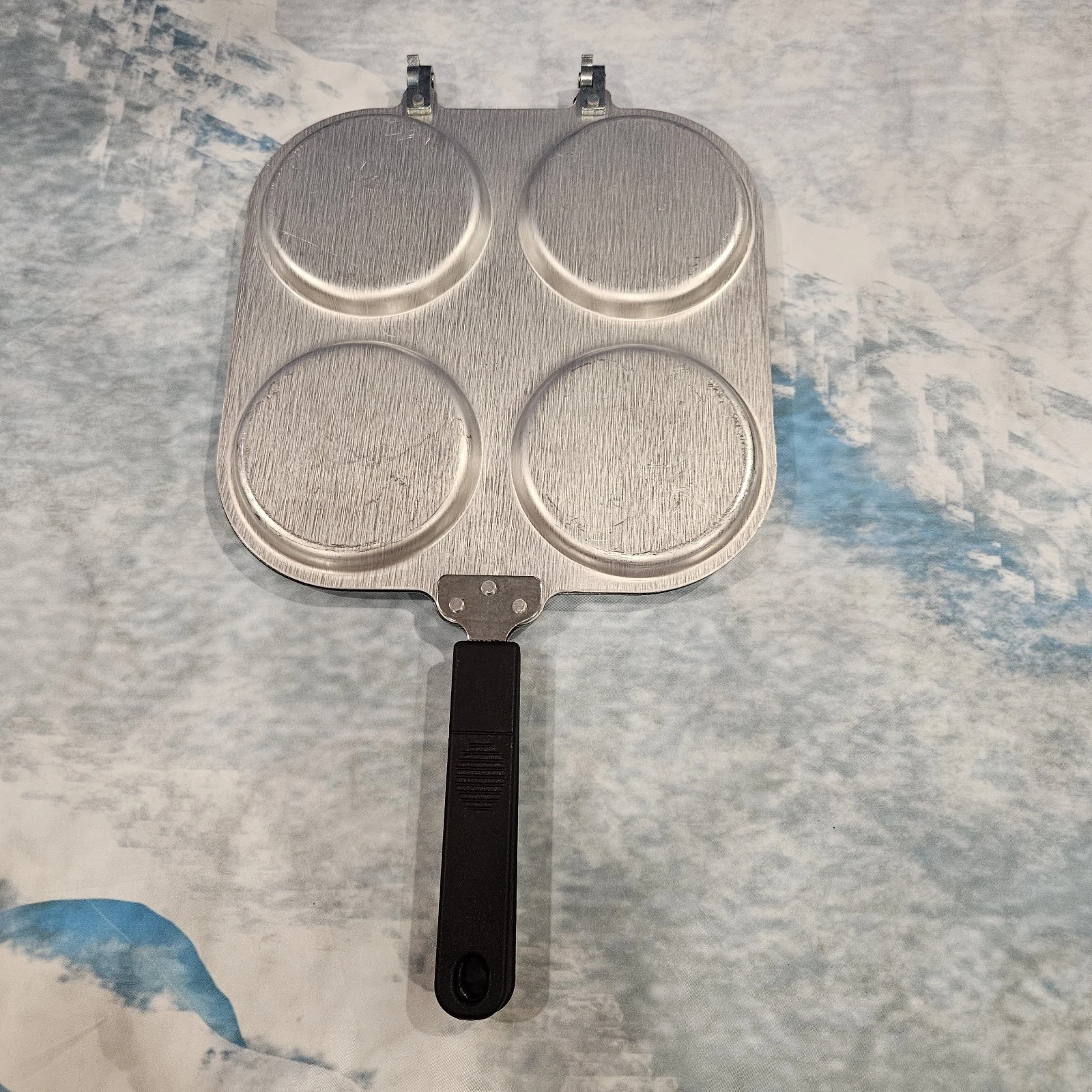Vintage Hinged Pancake Griddle Pan 4 Slot Aluminum Nonstick Stovetop 10"