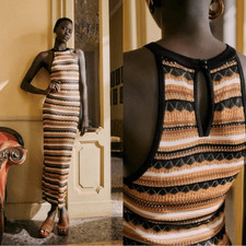 NWT Sezane Yanelle sleeveless Crochet knit Dress in Geo Stripe size Medium