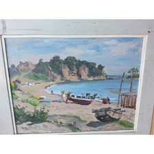 Signed Nobuo Hayashi Original Marine Harbor Scene