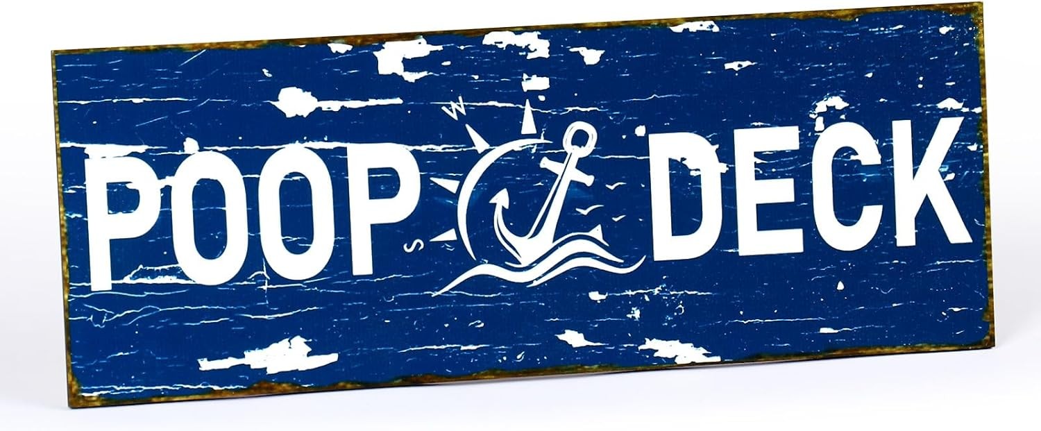 Nautical Decor Poop Deck Sign Wall Art Rustic Wood Bathroom Wall Decor Coastal