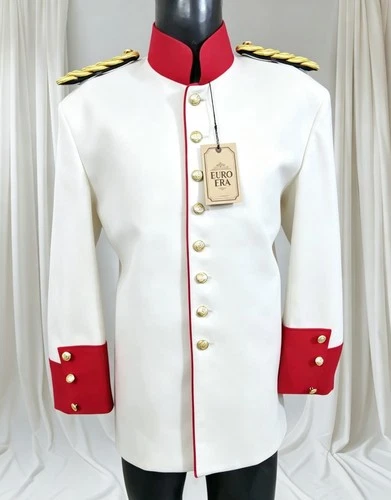 Mens White & Red Napoleonic Military Jacket Officer Uniform With Gold Epaulettes