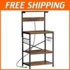 Rustic Brown Kitchen Bakers Rack with Power Outlet