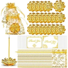 72 Pcs Indian Return Gift for Pooja Gold Lotus Incense Stick Holder Incense B...
