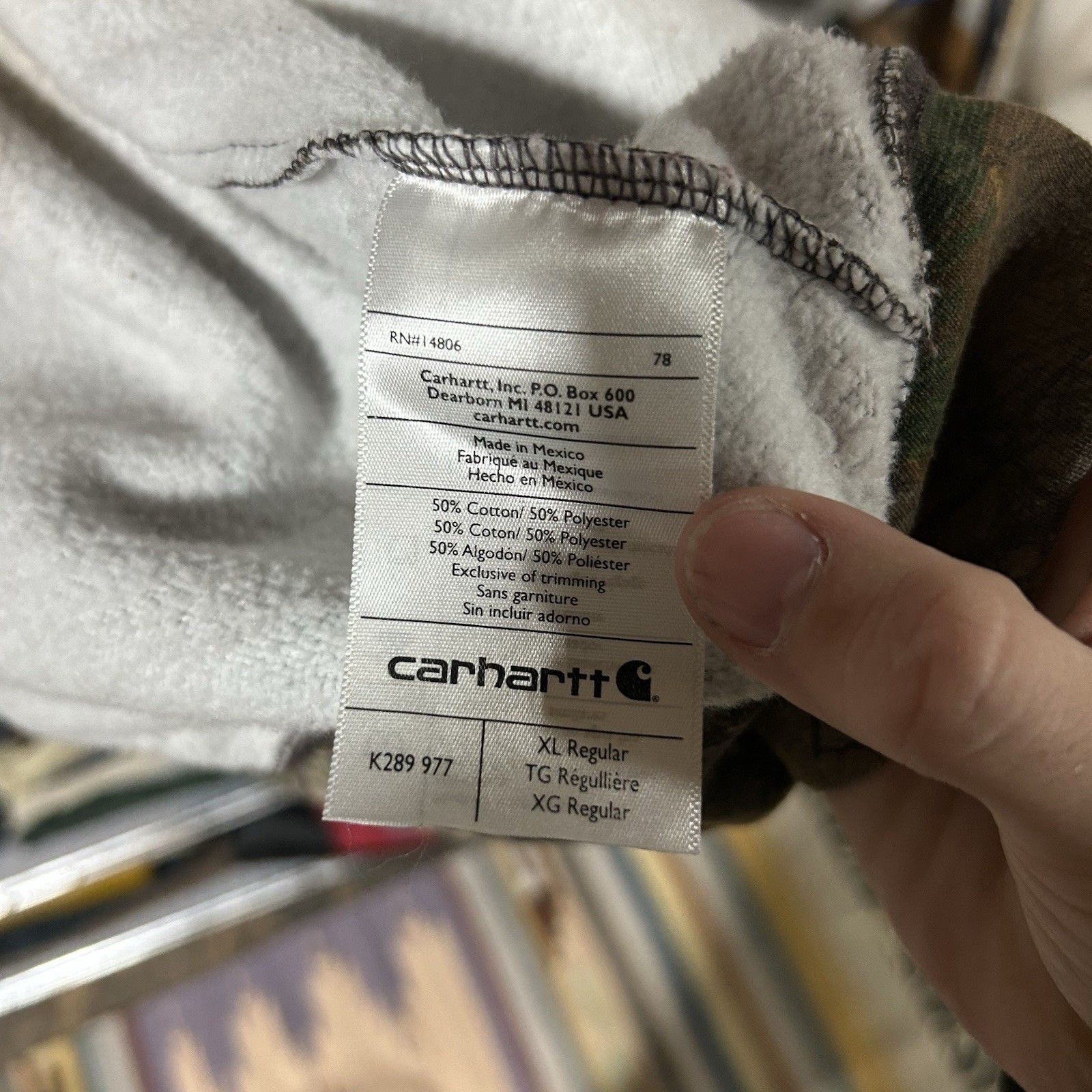 Carhartt Hoodie Mens XL RealTree Camo Full Zip Camoflouge K289 977 Sweatshirt image 9