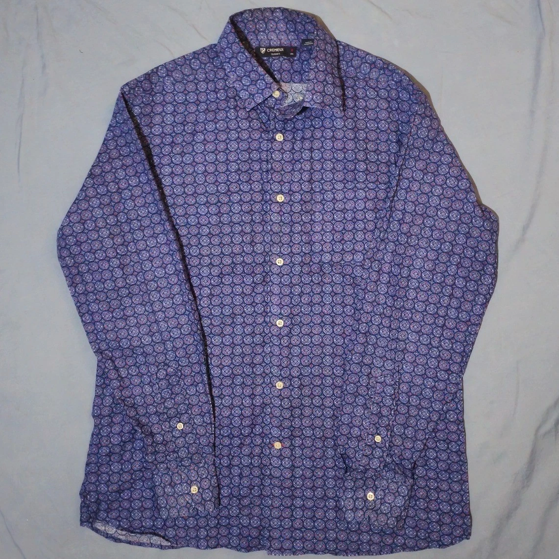 Cremieux Classics Mens Blue Geometric Medallion Linen Cotton Button Down Shirt M