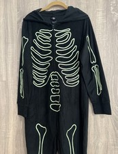 Women s Glow in the Dark Skeleton Halloween One Piece Zip Front Suit Medium