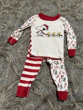 Hanna Andersson Sz 2T Peanuts Snoopy Holiday Christmas Long John Pajamas Red