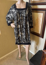 Soft by Avenue Womens Hawaiian Print Stretch Knit Black Dress sz 26 28