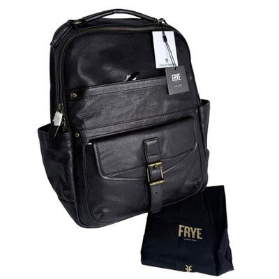 Frye Denver Backpack Black Leather Brass Hardware Dust Bag Men Women 17x12 New