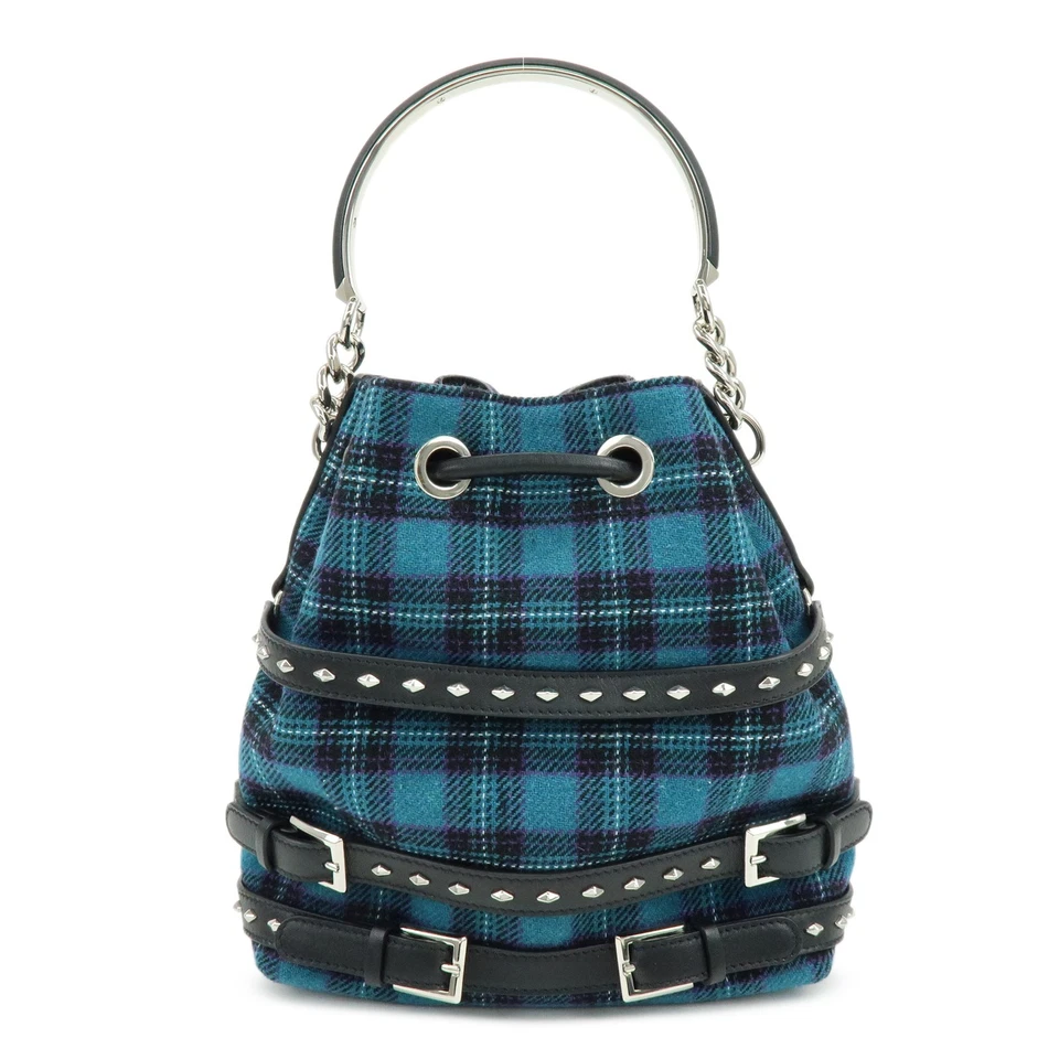 JIMMY CHOO Bonbon Bucket Canvas Leather 2Way Shoulder Bag Blue Auth Used F/S - Image 2 of 4