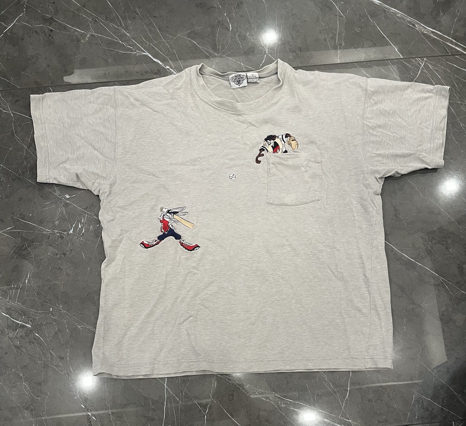 Looney Tunes Bugs Bunny Taz Embroidered Baseball Pocket T-Shirt XL