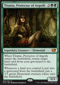 Magic/MTG Titania, Protector of Argoth C14-50 Mythic Spanisch Light Played