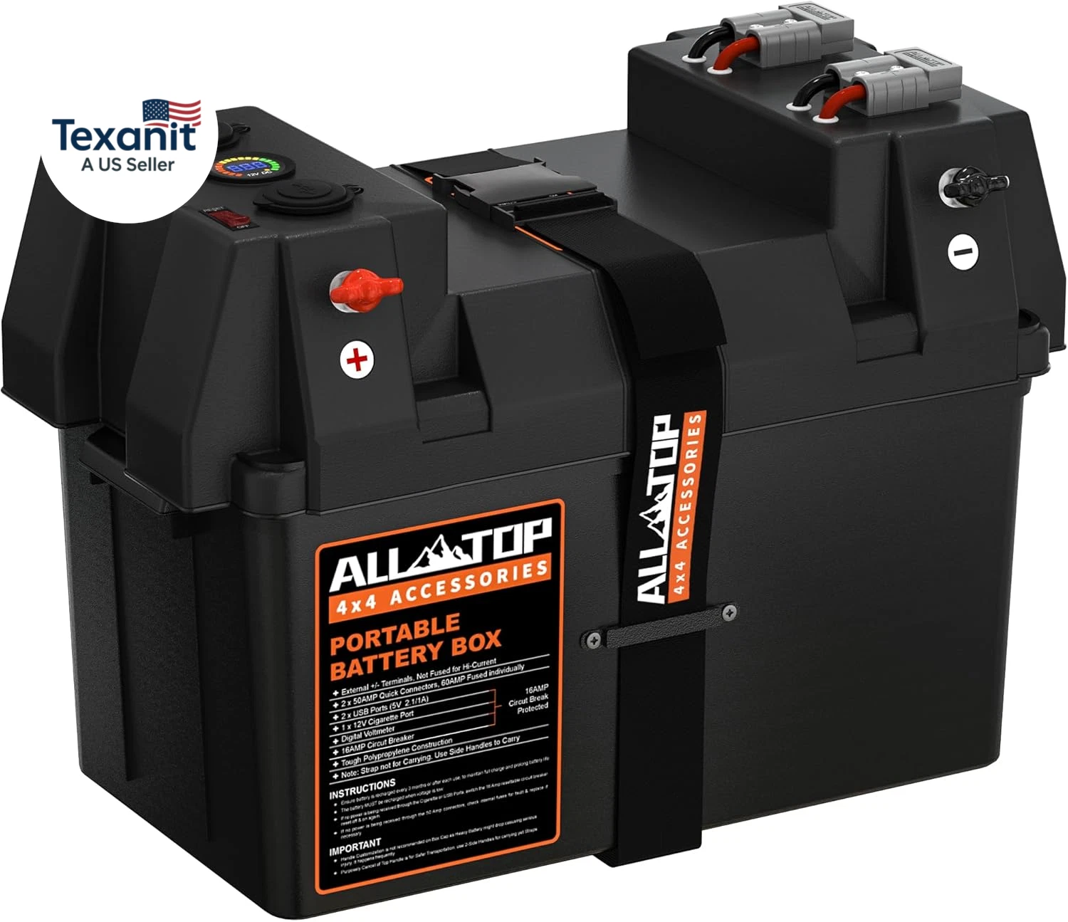 Smart Battery Box, 12V Marine Case W/ 50AMP Connectors, Multi Ports & Circuit Br