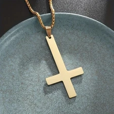 Gold Saint Peter's Cross Necklace Inverted Stainless Steel Pendant Punk Goth