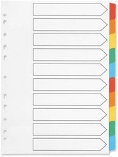 Image of A4 10 Part Divider Q-Connect Mylar Multi-Colour Euro Punched Index Page X 2