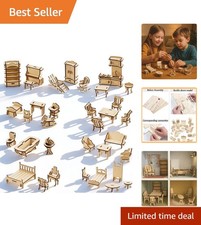 Wooden Dollhouse Furniture Set for Kids - 34 Accessories for Creative Play