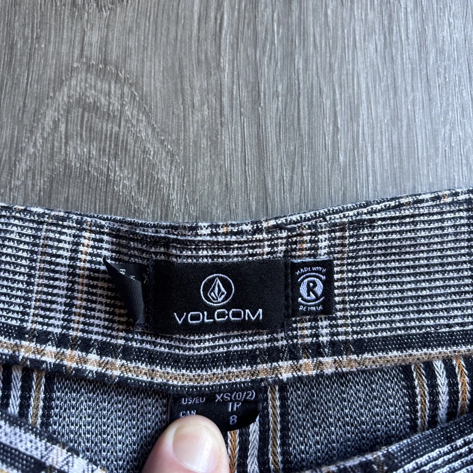 Volcom Black Tan White Plaid Knit Offset Button Wrap Front Mini Skirt Shoolgirl - Image 3 of 4