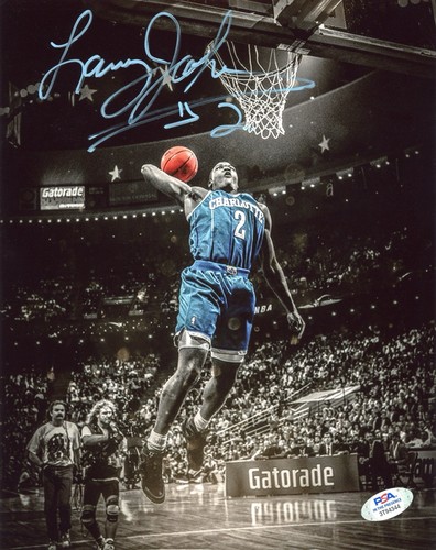 LARRY JOHNSON Signed HORNETS Flying Dunk 8x10 Photo + Authenticated By PSA
