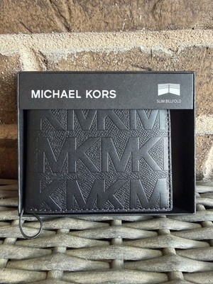 Michael Kors Men's Leather Billfold Wallet Andy Black MK Logo Father s Day gift