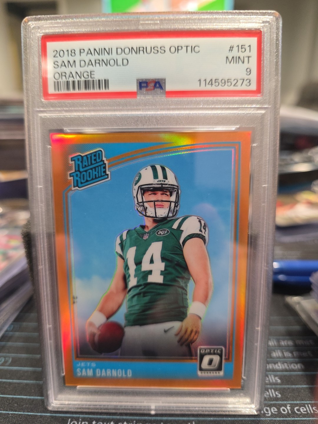 2018 Donruss Optic Rated Rookie Sam Darnold #151 Orange Prizm /199 Jets PSA 9